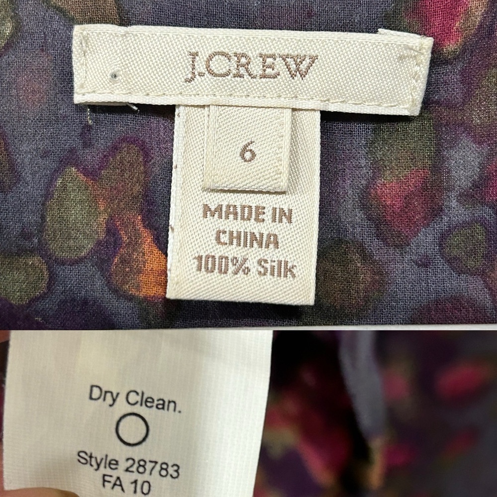J. Crew Silk Floral Blouse Ruffle Placket Button Front Bayberry Flouncette 6 - Picture 7 of 11